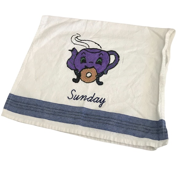 VINTAGE Flour Sack Dishtowels Saturday Sunday Embroidery - Picture 7 of 9